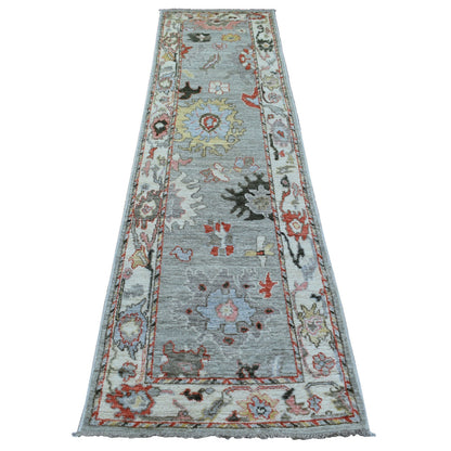 Oushak And Peshawar Wool Hand Knotted Rug Grey Ivory 2.6X9.7 -O071166