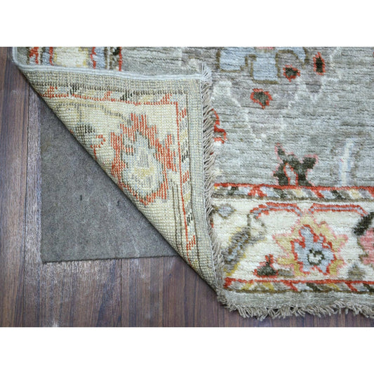 Oushak And Peshawar Wool Hand Knotted Rug Grey Ivory 2.6X9.7 -O071166
