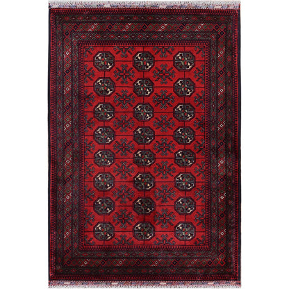 Tribal & Geometric Wool Hand Knotted Rug Red 2.9x4.4 -O0711