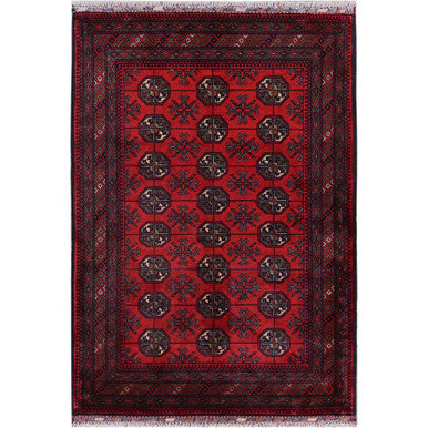 Tribal & Geometric Wool Hand Knotted Rug Red 2.9x4.4 -O0711