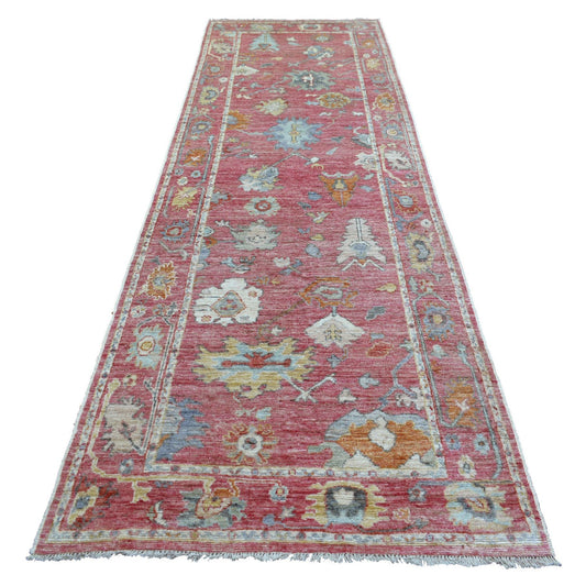 Oushak And Peshawar Wool Hand Knotted Rug Pink Pink 4.0X11.10 -O071213