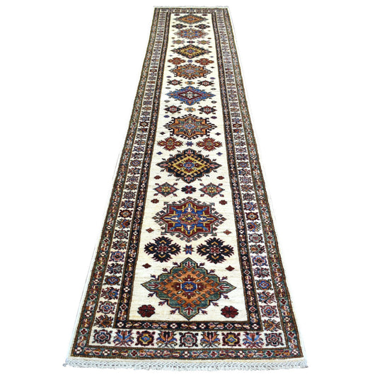 Kazak Wool Hand Knotted Rug Ivory Ivory 2.6X12.7 -O071216