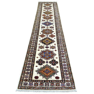 Kazak Wool Hand Knotted Rug Ivory Ivory 2.6X12.7 -O071216