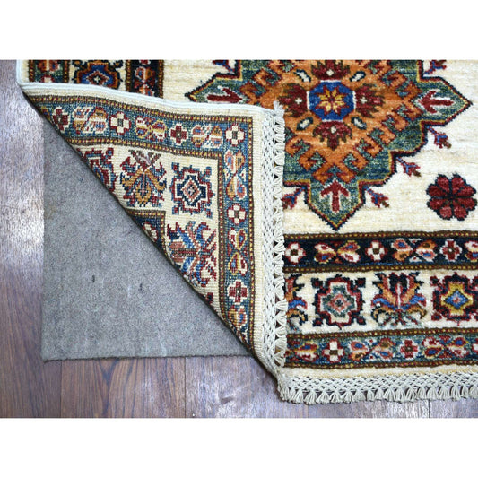 Kazak Wool Hand Knotted Rug Ivory Ivory 2.6X12.7 -O071216