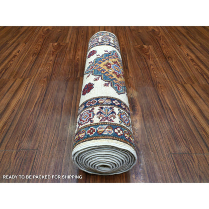 Kazak Wool Hand Knotted Rug Ivory Ivory 2.6X12.7 -O071216
