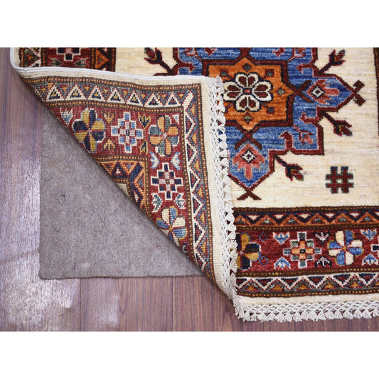 Kazak Wool Hand Knotted Rug Ivory Coral Red 2.8X9.4 -O071217