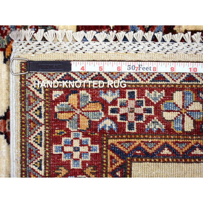 Kazak Wool Hand Knotted Rug Ivory Coral Red 2.8X9.4 -O071217