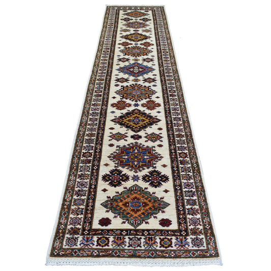 Kazak Wool Hand Knotted Rug Ivory Ivory 2.9X12.7 -O071219