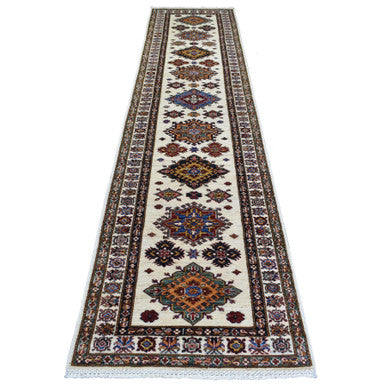 Kazak Wool Hand Knotted Rug Ivory Ivory 2.9X12.7 -O071219