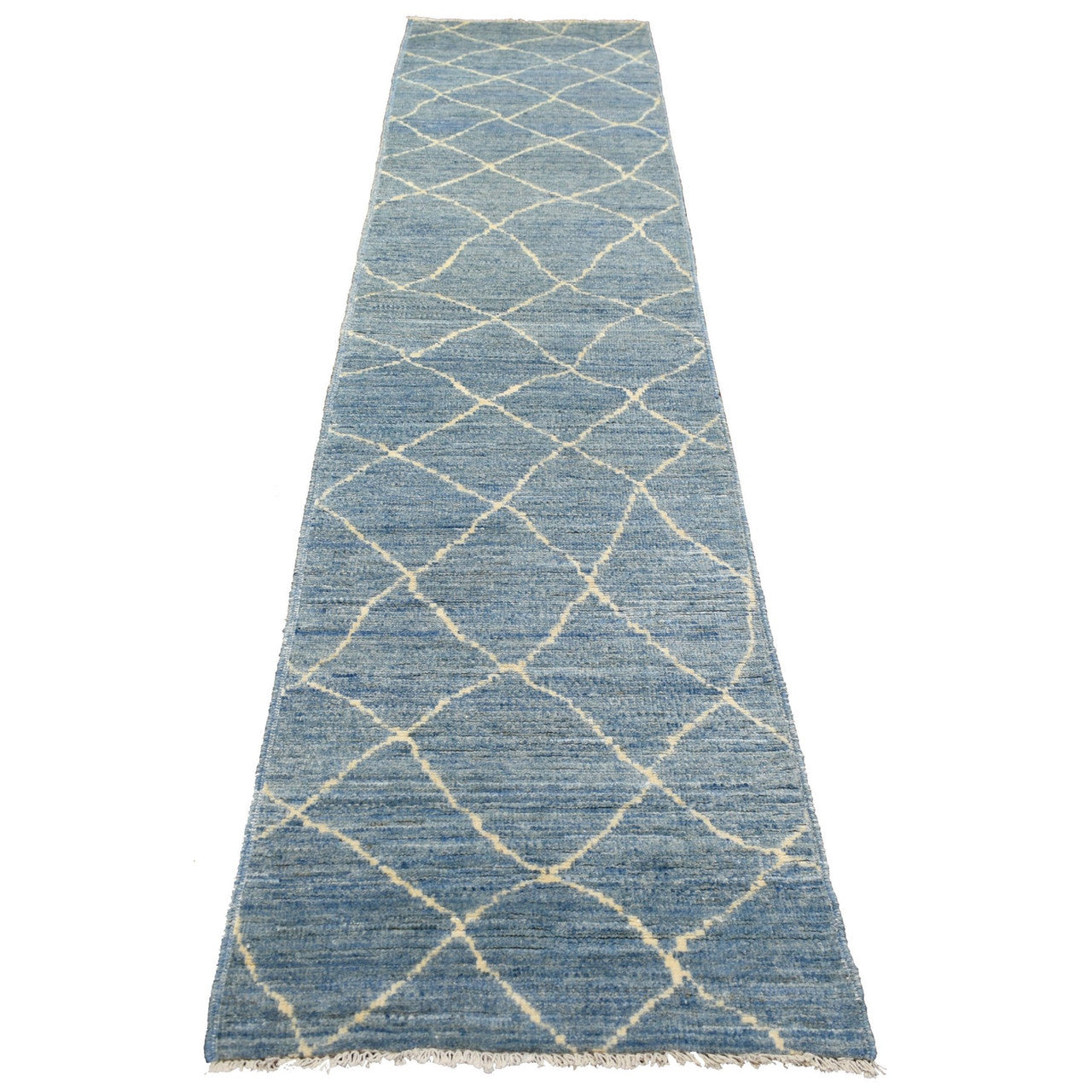 Blue 2'6" x 11'2" Tribal & Geometric Hand knotted Wool Rug - Sku: O071222