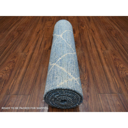 Tribal & Geometric Wool Hand Knotted Rug Blue No Border 2.6X11.2 -O071222