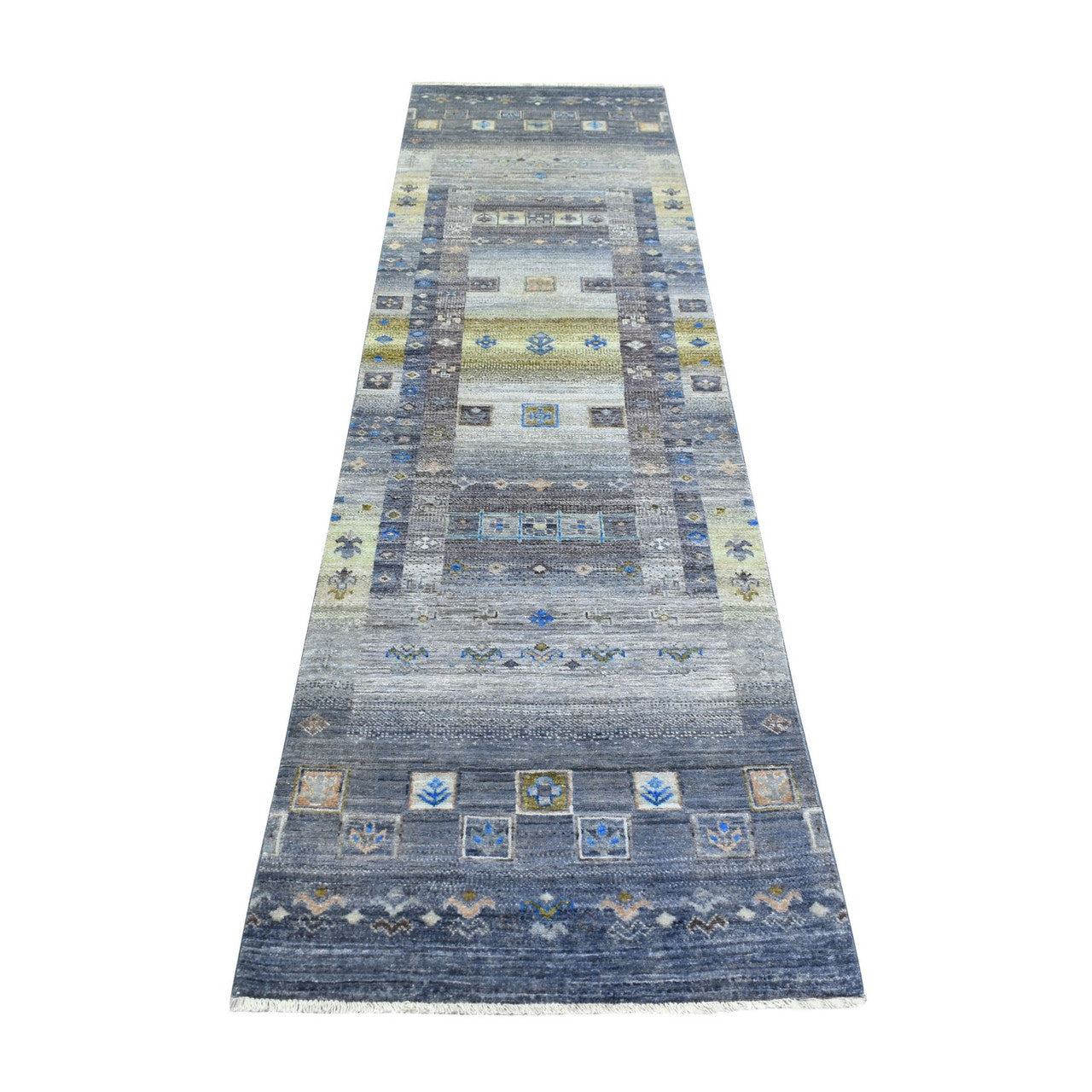 Gray 2'7" x 9'8" Tribal & Geometric Hand knotted Wool Rug - Sku: O071251