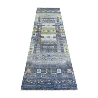 Tribal & Geometric Wool Hand Knotted Rug Grey No Border 2.7X9.8 -O071251