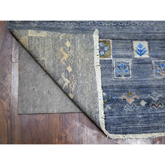 Tribal & Geometric Wool Hand Knotted Rug Grey No Border 2.7X9.8 -O071251