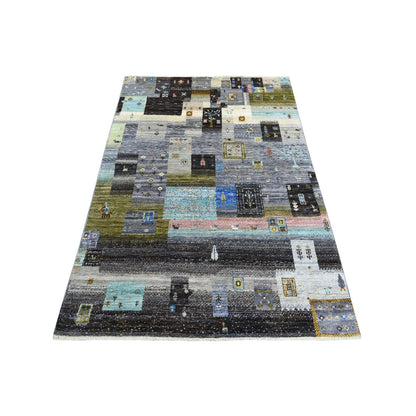 Tribal & Geometric Wool Hand Knotted Rug Grey No Border 4.0X5.10 -O071253