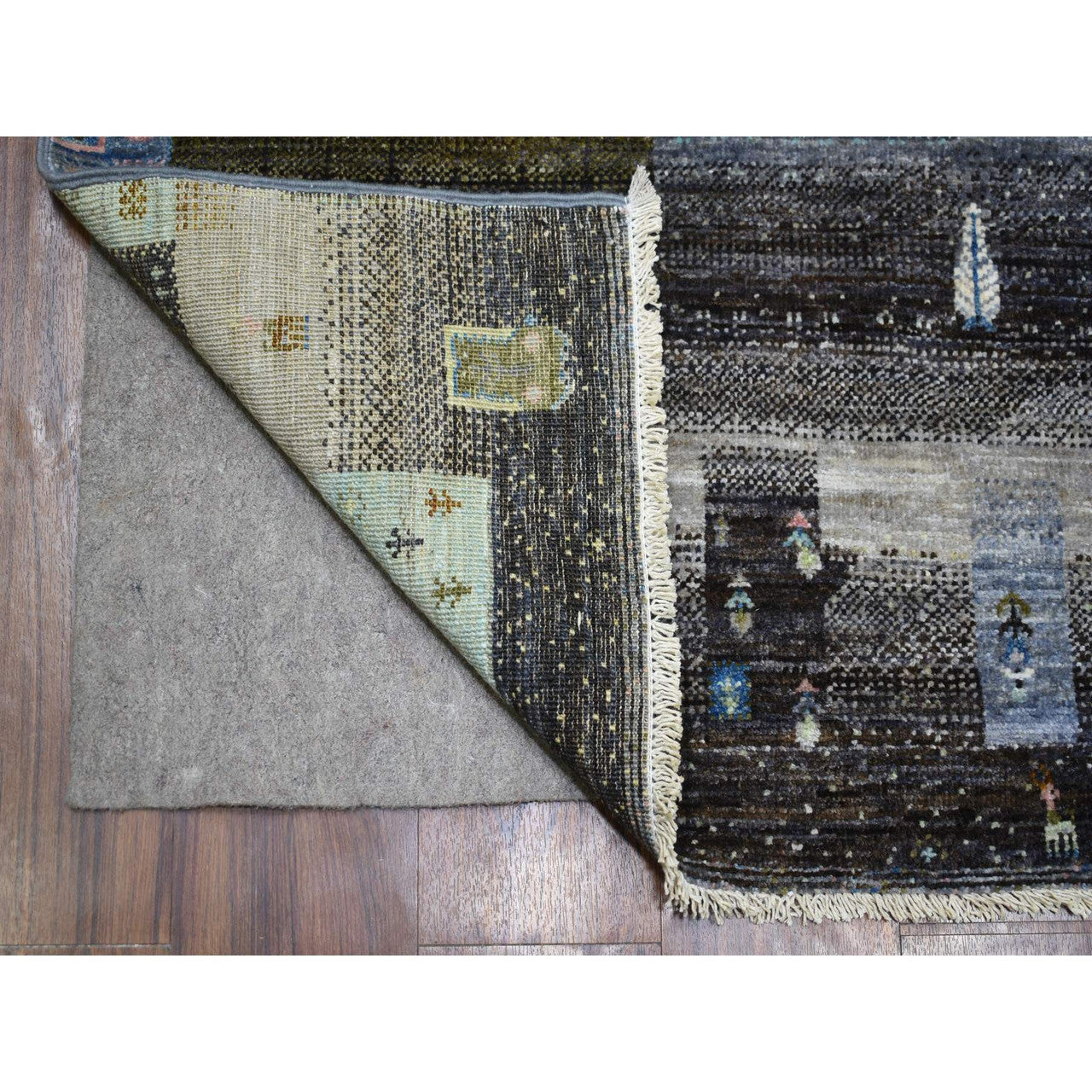Tribal & Geometric Wool Hand Knotted Rug Grey No Border 4.0X5.10 -O071253
