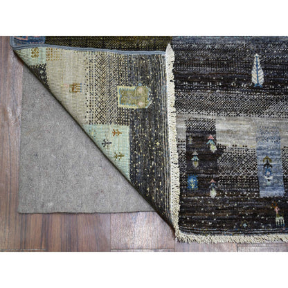 Tribal & Geometric Wool Hand Knotted Rug Grey No Border 4.0X5.10 -O071253