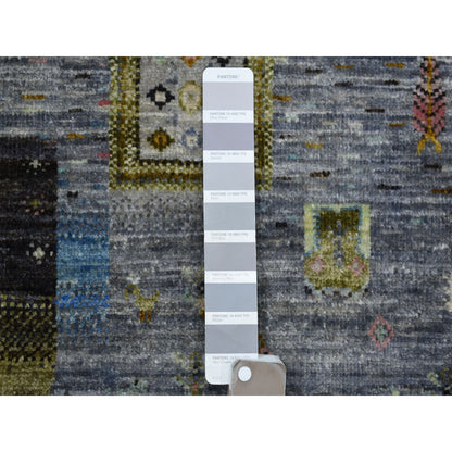 Tribal & Geometric Wool Hand Knotted Rug Grey No Border 4.0X5.10 -O071253