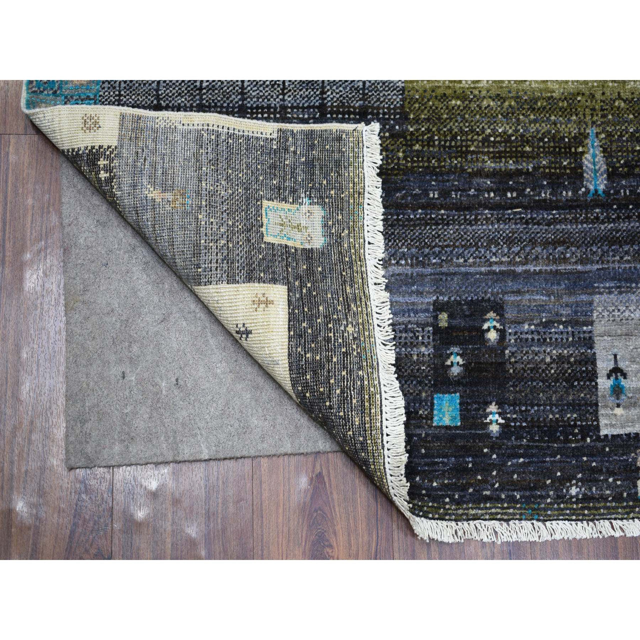 Tribal & Geometric Wool Hand Knotted Rug Grey No Border 4.0X5.10 -O071254
