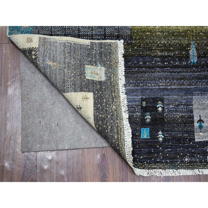 Tribal & Geometric Wool Hand Knotted Rug Grey No Border 4.0X5.10 -O071254