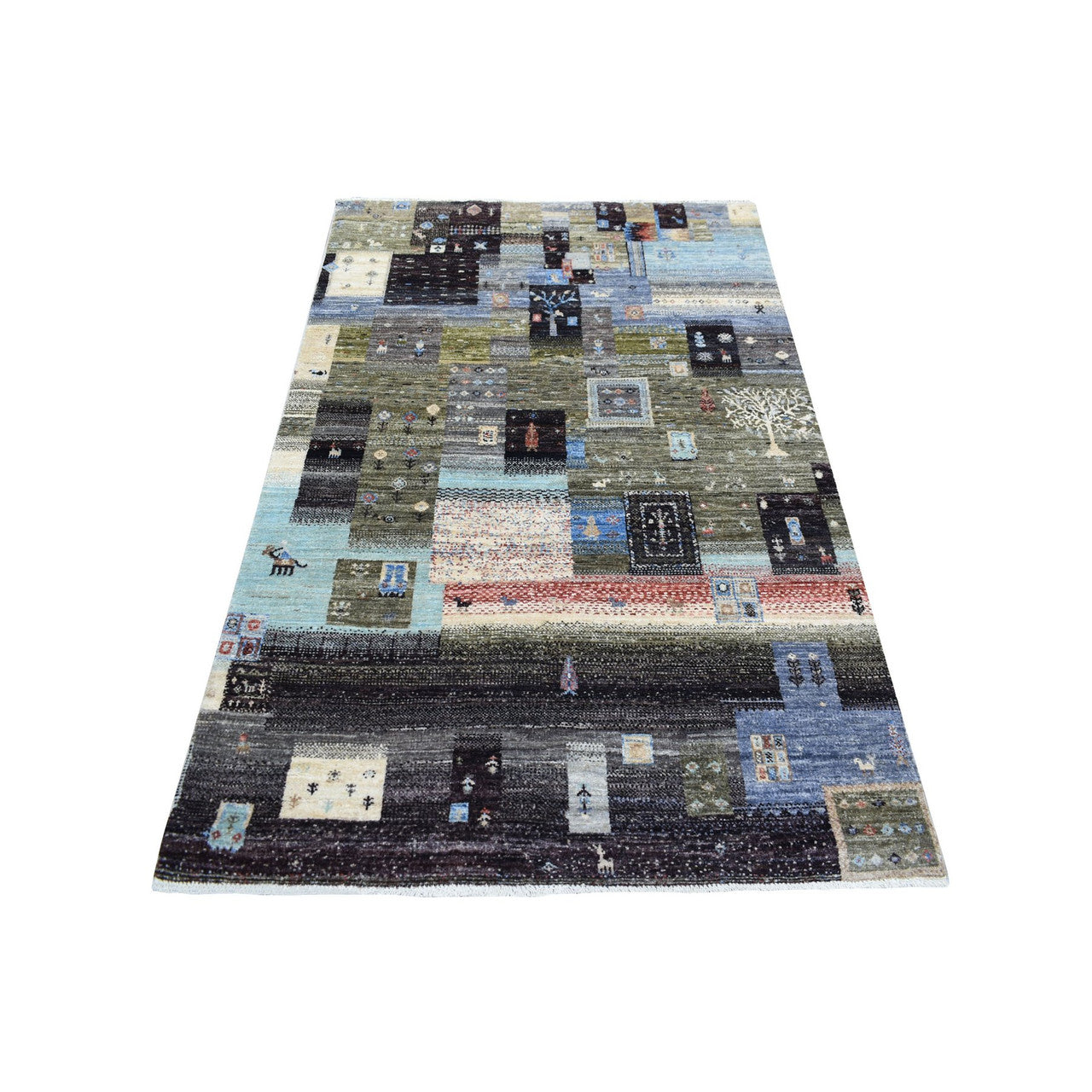 Tribal & Geometric Wool Hand Knotted Rug Grey No Border 3.10X6.0 -O071257