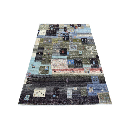 Tribal & Geometric Wool Hand Knotted Rug Grey No Border 3.10X6.0 -O071257