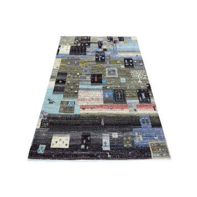 Tribal & Geometric Wool Hand Knotted Rug Grey No Border 3.10X6.0 -O071257