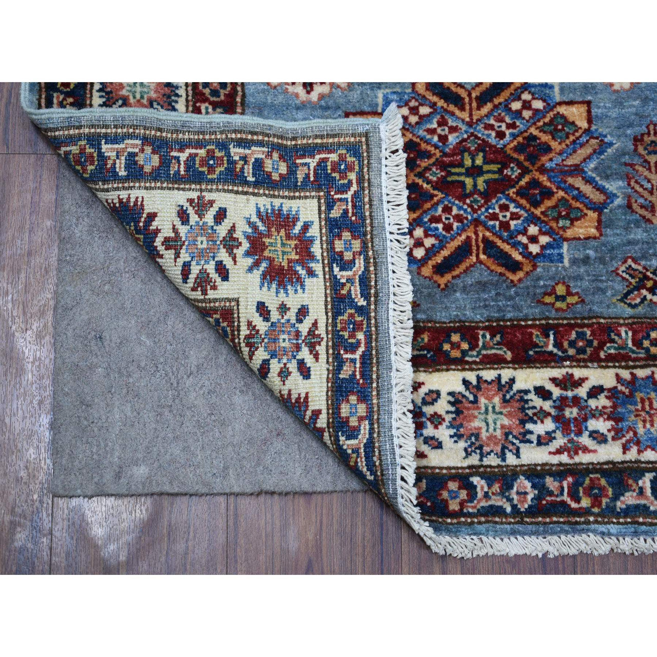Blue 2'7" x 9'10" Kazak Hand knotted Wool Rug - Sku: O071291