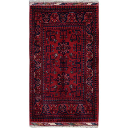 Tribal & Geometric Wool Hand Knotted Rug Red 2.7x4.5 -O0712