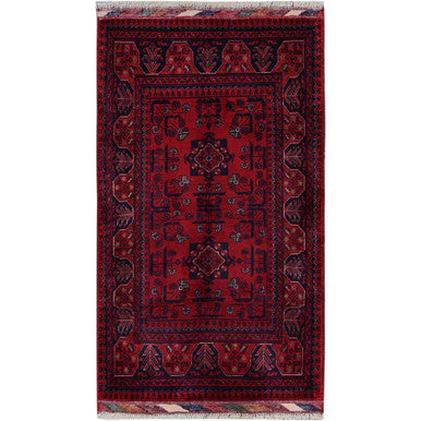 Tribal & Geometric Wool Hand Knotted Rug Red 2.7x4.5 -O0712