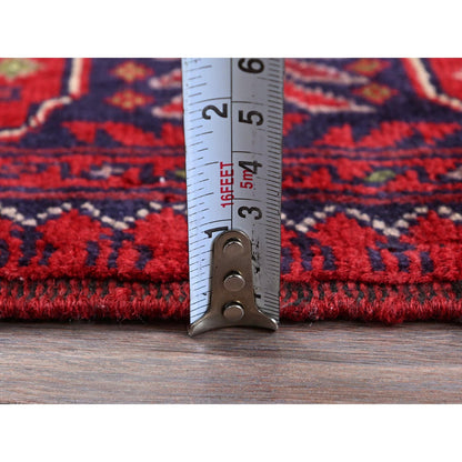 Tribal & Geometric Wool Hand Knotted Rug Red 2.7x4.5 -O0712