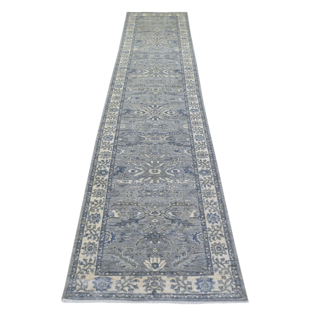 Gray 2'7" x 13'1" Oushak And Peshawar Hand knotted Wool Rug - Sku: O071304