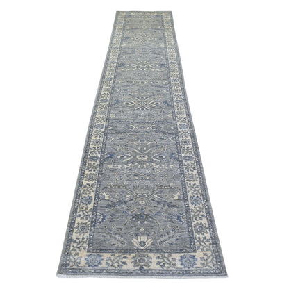Oushak And Peshawar Wool Hand Knotted Rug Grey Ivory 2.7X13.1 -O071304