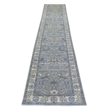Oushak And Peshawar Wool Hand Knotted Rug Grey Ivory 2.7X13.1 -O071304