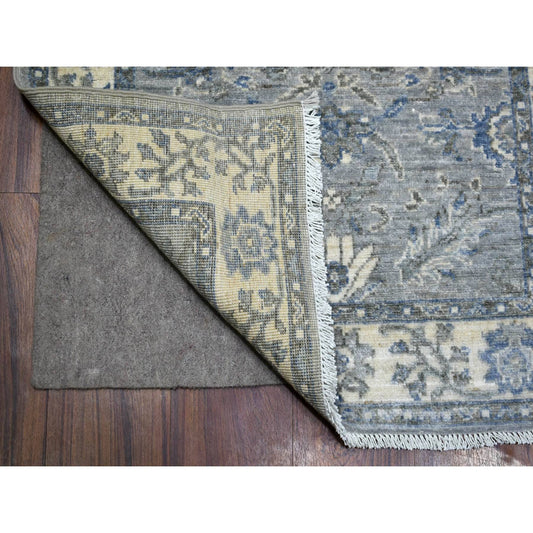 Oushak And Peshawar Wool Hand Knotted Rug Grey Ivory 2.7X13.1 -O071304