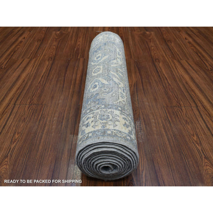 Oushak And Peshawar Wool Hand Knotted Rug Grey Ivory 2.7X13.1 -O071304
