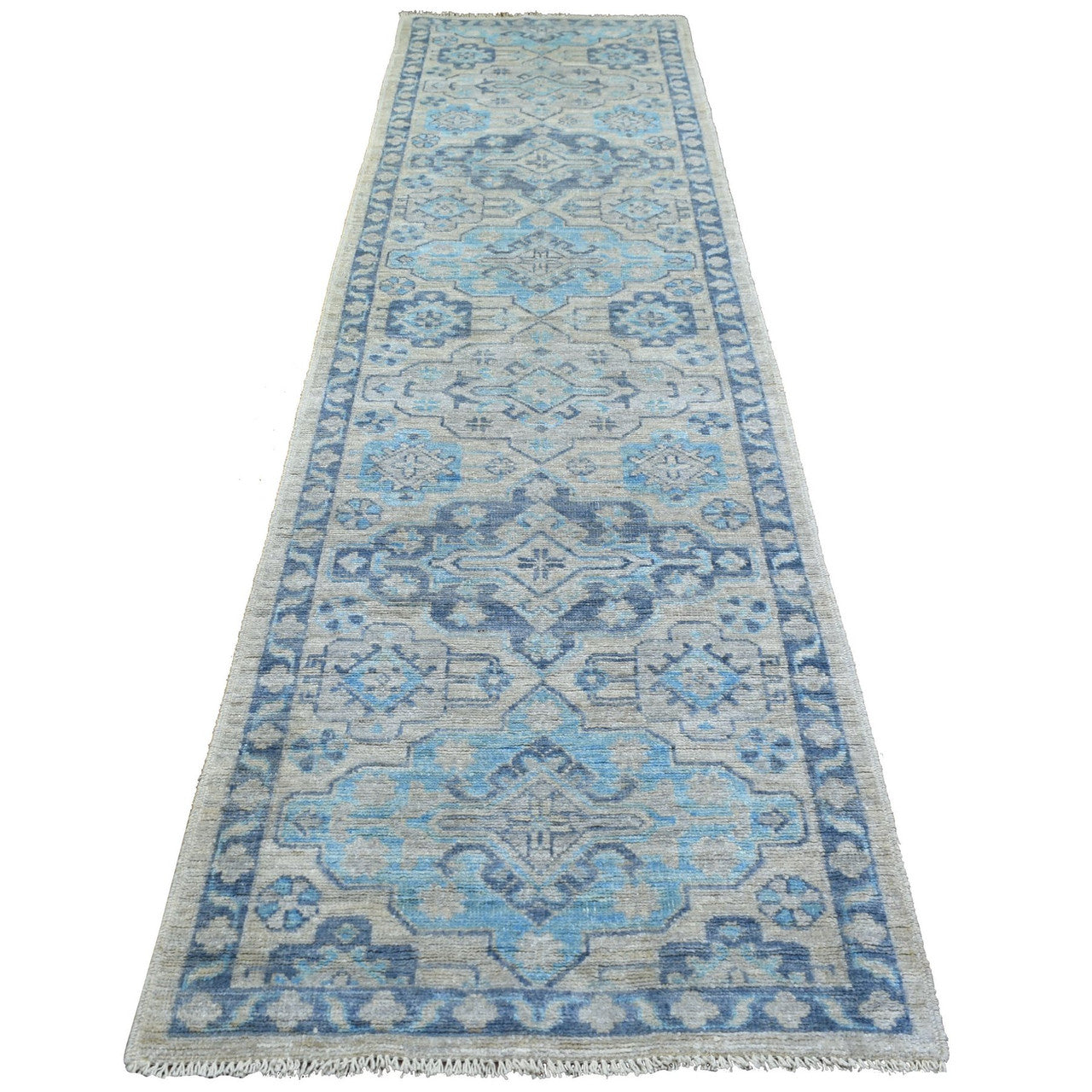 Gray 3'1" x 11'9" Oushak And Peshawar Hand knotted Wool Rug - Sku: O071329