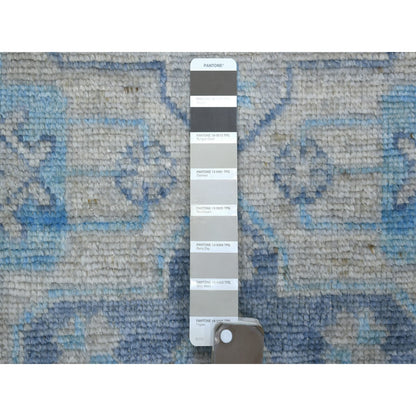 Oushak And Peshawar Wool Hand Knotted Rug Grey Navy Blue 3.1X11.9 -O071329