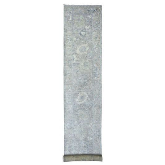 Oushak And Peshawar Wool Hand Knotted Rug Grey Gray 2.9X19.5 -O071331