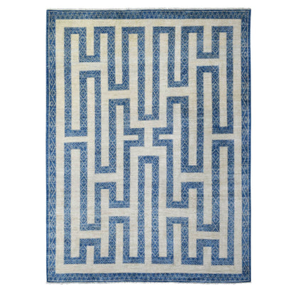 Oushak And Peshawar Wool Hand Knotted Rug Blue Denim Blue 9.2X11.9 -O071348