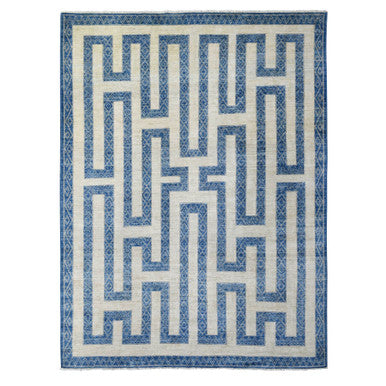 Oushak And Peshawar Wool Hand Knotted Rug Blue Denim Blue 9.2X11.9 -O071348