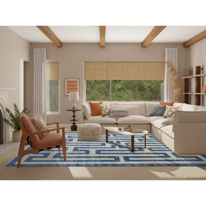 Oushak And Peshawar Wool Hand Knotted Rug Blue Denim Blue 9.2X11.9 -O071348