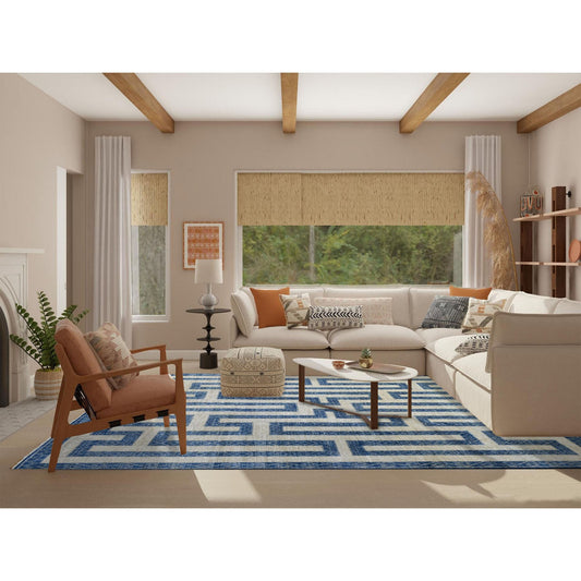 Oushak And Peshawar Wool Hand Knotted Rug Blue Denim Blue 9.2X11.9 -O071348