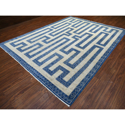 Oushak And Peshawar Wool Hand Knotted Rug Blue Denim Blue 9.2X11.9 -O071348
