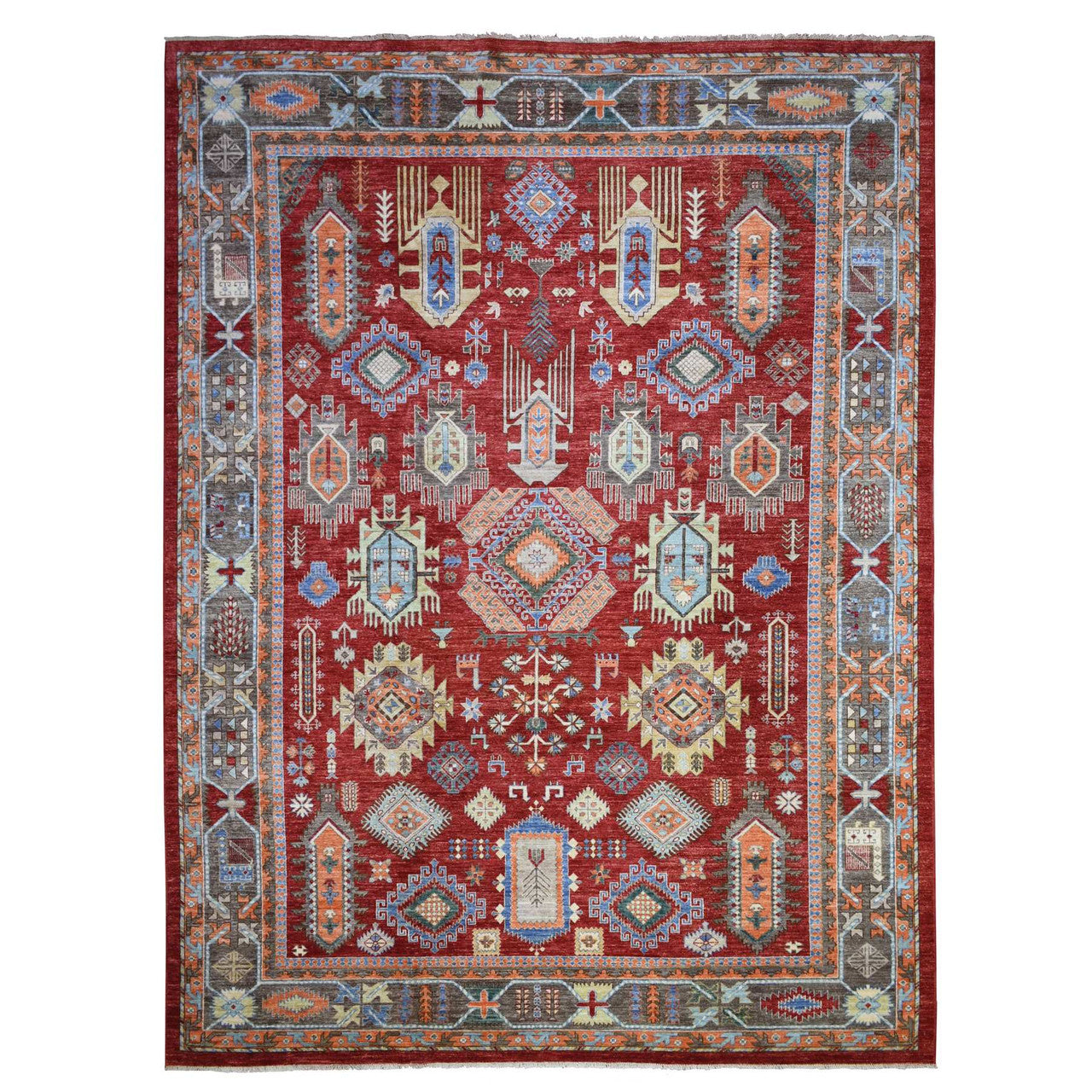 Red 9'0" x 12'0" Tribal & Geometric Hand knotted Wool Rug - Sku: O071364