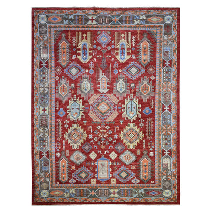 Tribal & Geometric Wool Hand Knotted Rug Red Gray 9.0X12.0 -O071364