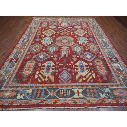 Tribal & Geometric Wool Hand Knotted Rug Red Gray 9.0X12.0 -O071364