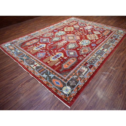 Tribal & Geometric Wool Hand Knotted Rug Red Gray 9.0X12.0 -O071364