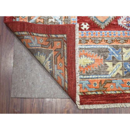 Tribal & Geometric Wool Hand Knotted Rug Red Gray 9.0X12.0 -O071364
