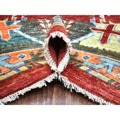 Tribal & Geometric Wool Hand Knotted Rug Red Gray 9.0X12.0 -O071364